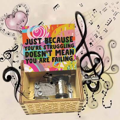 "Just Because You're Struggling Doesn't Mean You Are Failing" Wooden Music Box - Hand Crank Plays "You Are My Sunshine", Inspirational Engraved Musical Box For Birthday, Graduation, Encouragement Gift For Daughter, Friend, Student