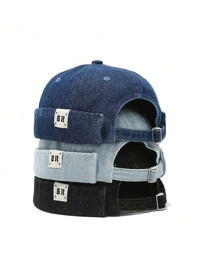 1Pc Docker Cap Without Visor Letter Label Brimless Caps Adjustable Solid Color Hats Unisex Adult Retro Hip Hop Street