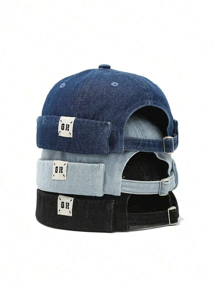 1顶无帽檐字母标签无檐帽，可调节纯色帽子，男女通用成人复古嘻哈街头风 - 彩色 - 查看 1