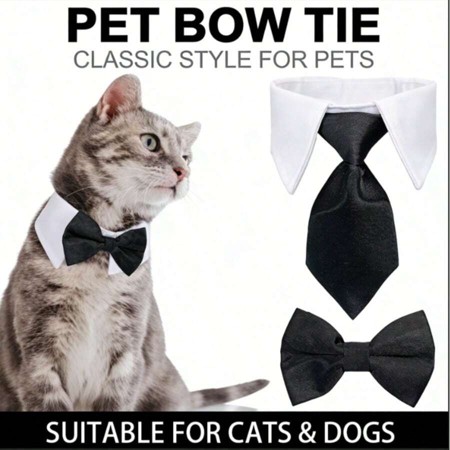 1pc Pet Collar Bow Tie Dog Collar Striped Collar Neckerchief Scarf Fake Collar Wet Towel Bow Tie - Multicolor - View 1