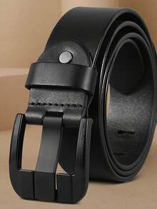 Men's Simple Automatic Buckle Belt, Real Leather Imitation Material, Textured Grid Pattern, Fashion Design, Casual Clothing - Gun Black - View 7