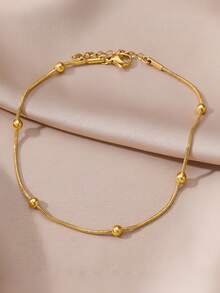1 Piece Of European And American Hot Selling Bead Ankle Chain, Simple And Fashionable Stainless Steel Ankle Chain For Women's Summer Accessories, Suitable For Daily Travel Wear - Gold - View 9
