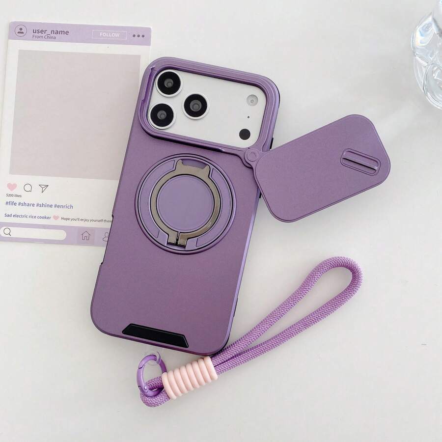 Compatible With Samsung Galaxy S26 S25, S24, S23, S22, S21, S20 Ultra/Plus A06, A13, A14, A15, A16, A26, A35, A36, A54, A55, A56, A57 Note 20 Ultra XM 15T/15T PRO RY X9D X7D.. Phone Case With Sliding Camera Cover And [Full Camera Protection], 360° Rotating Invisible Ring Holder/Car Magnetic Stand/Matte Texture Shockproof Phone Protective Cover - Purple - View 1