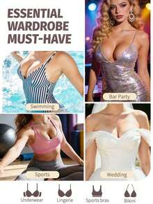 2PCS/10PCS Triangle Sticky Bra Inserts, Double Sided Adhesive Push Up Pads, Invisible Waterproof Breast Lift Cups For Backless, Strapless, Bikini, Wedding Dresses - Multicolor - View 6