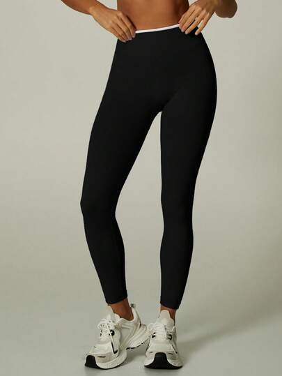 UONNOU 女士春夏高腰提臀紧身裤，撞色滚边全长运动裤，适合健身房、训练和日常运动穿着