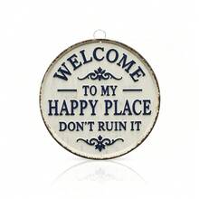 Classic Iron Painting Vintage Metal Poster 8*8inch/12*12inch – "Welcome To My Happy Place" Round Vintage-Style Wall Art For Bedroom, Kitchen, Dining Room & Bar – Unique Multicolor Home & Office Gift Decorative Home Bar Vintage Sign Print Tin Lightweight Farmhouse - Style-2 - View 3
