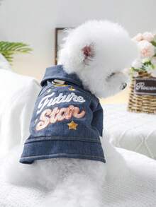 1pc Pet Clothes, Dog/Cat Apparel, Washable, Cute Happy Dog Jacket - Blue - View 7