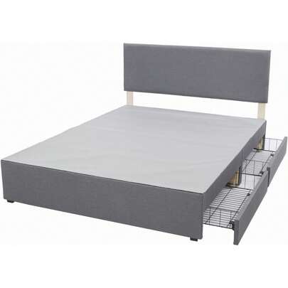 Grey Divan King Size Bed Linen Fabric Divan Bed Frame With Headboard Storage Drawers
