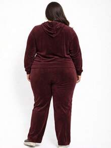 Pietra Plus Size Fleece Set, Autumn/Winter Collection, Women's Fashion, Super Versatile - Burgundy - View 2