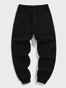 Los Angeles LA Men's Casual Sweatpants With Pocket, Flannel, Regular Fit, And Drawstring - 黑色 - 查看 3