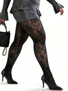 Women's Black Sunflower Sexy Fashion Fishnet Stockings, Knitted High-Elasticity Gothic Leggings, Perfect For Parties And Street Entertainment. - Multicolor - View 5