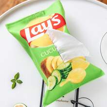 1个创意薯片造型纸巾盒，节省空间的方形纸巾盒，立方体纸巾盒，创新薯片袋设计，汽车沙发纸巾盒收纳盒，适用于客厅、餐厅、卧室 - 彩色 - 查看 6