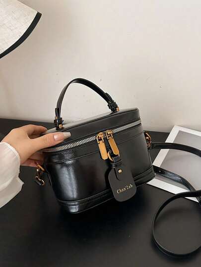 Faux Leather Vintage Oil Skin Mini Box Bag, Women Versatile Tassel Handbag & Shoulder Bag