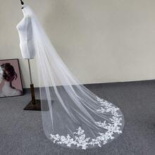 1pc Floral Print Tulle Wedding Veil, Long Cathedral Length Soft Tulle Metal Comb Bridal Headpiece, Autumn Bridal Accessories For Women - Multicolor - View 4