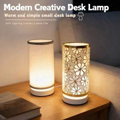 1 قطعة مصباح مكتب LED بتصميم عصري بسيط مع بطانية مصباح من القماش لغرفة النوم وغرفة المعيشة والمكتب - مصباح جانبي صغير، إضاءة دافئة ناعمة