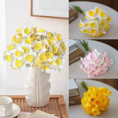 6PCS/Bundle Artificial Narcissus Flower Yellow White Fake Daffodils Bouquet Simulated Decor Silk Flower Wedding Decoration
