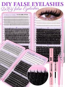 712/670/200 piezas Conjunto de pestañas postizas gruesas y con púas (incluidas las pestañas inferiores), longitud de 5-16 mm, efecto voluminoso de rizo D. Incluye tutorial de pestañas postizas segmentadas DIY adecuado para principiantes para crear un aspecto de pestañas densas y elásticas. - Rosa - Ver 4