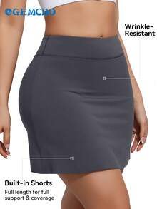 Women's Outdoor Daily Activity Built-In Shorts Sports Skirt, Solid Color - Grey - View 8