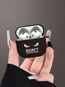 一款带有愤怒卡通眼睛和“别碰我的手机”字样图案的耳机保护套，适用于第四代/第三代/第二代 - 耳机套 - 黑色 - 查看 2