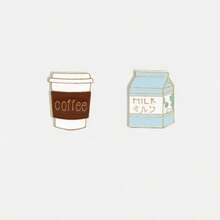 2pcs/Set Cute Cartoon Milk Coffee Enamel Metal Brooch Pin, Suitable For Backpack & Clothing Decor, European & American Fashion, Small Gift - Multicolor - View 3