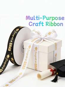2 rollos de cintas de felicitación de graduación en blanco y negro con efecto metalizado, cintas decorativas para fiestas de graduación, para envolver regalos/manualidades DIY, longitud total de 50 yardas, estilo de graduación en blanco y negro, adecuado para decorar diplomas y vestimenta de graduación - Talla única - Ver 3