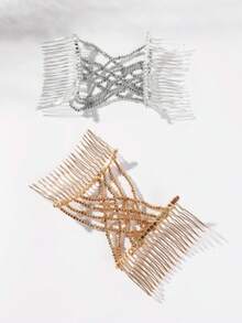 1pc Slouchy Hairstyle Clip, Creative Versatile Elastic Fashion Hair Comb, Dual-Row Elastic Hair Accessory - Multicolor - View 5