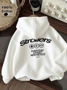 2026 New Fashion Printed Sweatshirt, Dropped Shoulder Long Sleeve Casual Versatile Drawstring Sweatshirt - White - View 2
