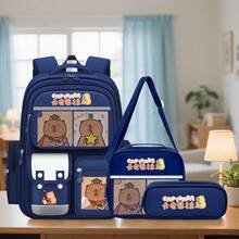 3pcs Fashion Capybara Themed Backpacks With Adjustable Shoulder Straps - Durable Nylon Material, Zipper Closure, Polyester Lining, Printed Design - Perfect Gift For Capybara Lovers, Travel Backpack, Shoulder Bag, Storage Bag, Handbag Gift, Back To School Essential - Rectangle - View 9