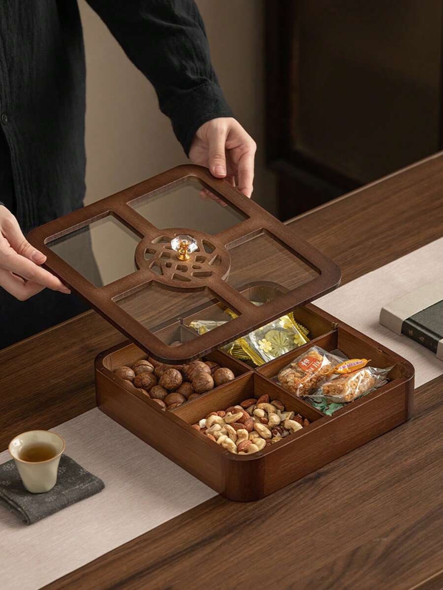 1pc Round Compartment Fruit Plate, Dessert Display Tray, Multi-Function Fruit Platter, Suitable For Dining Table Decor, Home And Kitchen Dining Plate - Square Fruit Plate With Window Decoration - View 1