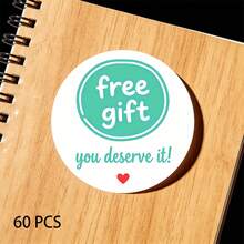 6/30/60 Pcs -1/5/10 Sheets Green Round Free Gift Sticker With You Deserve It Text And Red Heart Design - Stickers For Small Business, Journal, Scrapbooking, Gift Wrapping, Craft Projects & Office Supplies - A - View 7