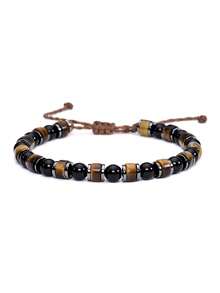 三重守护手链，6毫米虎眼石、黑曜石、赤铁矿珠子编织绳手链，寓意好运、力量、勇气，水晶瑜伽冥想饰品，男女皆宜 - 彩色 - 查看 9