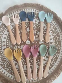 Personalized Wooden And Silicone Cutlery For Babies - Birth Gift Ideas - Professional Laser Engraving First Name Patterns - Multicolor - View 9