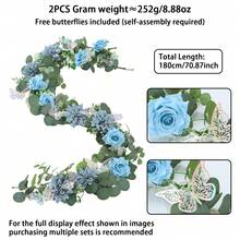 1/2 根粉色人造玫瑰藤蔓，长 70.86 英寸（约 183 厘米），春季悬挂式花环，搭配绿色桉树叶和蝴蝶装饰，适用于婚礼拱门、花园、门廊、墙壁、楼梯、壁炉、餐桌、季节性装饰、母亲节礼物。 - 鐳射蝴蝶花藤-天藍 - 查看 5