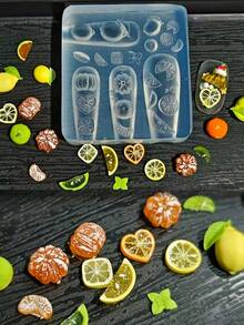 1 pieza Molde de arte de uñas con forma de fruta linda, mini tomate, tomate cherry, fresa, arándano, naranja, limón, molde de silicona transparente - transparente - Ver 12