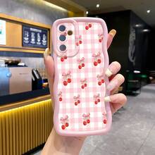 1 chiếc ốp lưng điện thoại chống sốc màu hồng anh đào kẻ caro với in UV, phù hợp với các dòng điện thoại Galaxy/MOTO/Android. - Hồng - Xem 5