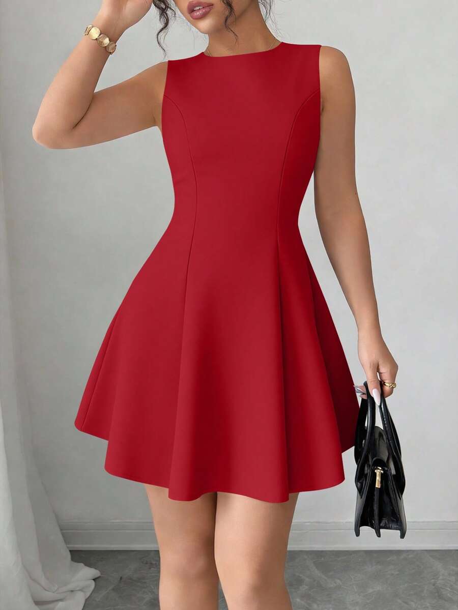 PRETTYGARDEN Women's Summer Dresses Elegant Sleeveless Boat Neck A Line Formal Cocktail Party Wedding Guest Graduation Vacation Mini Red Dress Club Outfits For Women - 紅色 - 查看 1