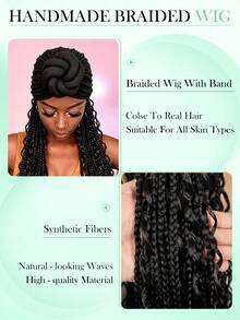 30英寸编织发带假发，波西米亚风编织假发配发带，易于造型的女士假发发带 - 黑色 - 查看 8