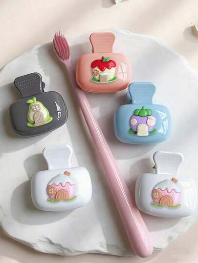 1个便携式牙刷套，配有可爱水果小屋配件，趣味水果图案，旅行牙刷收纳盒，便携式牙刷头保护夹，牙刷收纳夹，牙刷保护套，保护牙刷头，双孔设计方便排水和通风，易于携带，防尘牙刷头套，旅行必备，送给爱人、朋友、家人、老师、旅行爱好者的最佳礼物，居家、宿舍、返校、暑假必备。