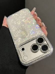 Luxury Bling Glitter Laser Rhinestone Pearl Heart Pearl 3D Phone Case Compatible With IPhone 17 Pro Max 16 15 14 13 Pro Max Girl Lens Protection Phone Fresh Lovely Protective Cover - White - View 5