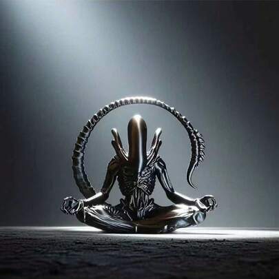 1 pieza Figura decorativa de un extraterrestre meditando, diseño creativo para personalizar el ambiente, adecuado para colección, decoración de jardín, yoga, regalo de Navidad