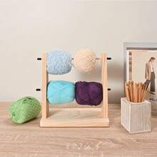 1PC Sparkle Race Wooden Yarn Holder, Double Revolving Storage For Knitting & Crochet Supplies, Horizontal Wood Ball Holder With 12 Bamboo Hooks - 彩色 - 查看 2