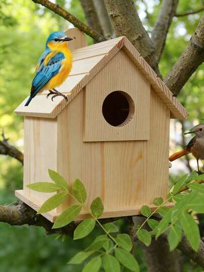 1pc Hangable Birdhouse, Rainproof, DIY Outdoor Solid Wood Birdhouse, Personalized Hanging Mini Bird Nest For The Garden, Suitable For Sparrows, Long-Tailed Parrots, Various Birds, Hummingbirds, Can Be Used Both Indoors And Outdoors, Made Of Pure Handmade Natural Wood, Drop-Resistant .