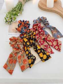 5个花朵雪纺发圈，蝴蝶结发绳 - 彩色 - 查看 8