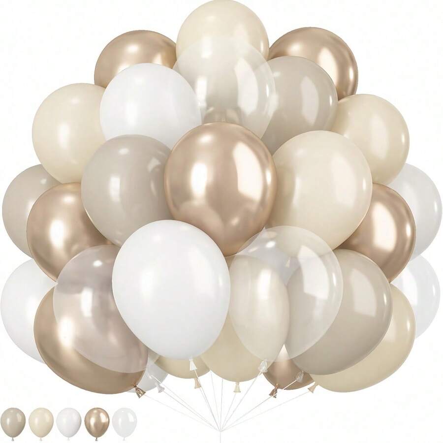 52pcs/28pcs Set Of 10-Inch Gray, Vintage Sand White, Matte White, Metallic Champagne Gold, Pearl White Latex Balloon Arch Kit, Suitable For Wedding Decoration, Birthday, Anniversary, Proposal, Bachelorette Party, Retirement Party, Home Celebration, Bridal Shower, Reveal Party, Date Night Surprise, Party Supplies, Anniversary Decor - Multicolor - View 1