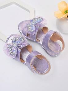 2026 New Girls' Princess Style Purple Mesh Rhinestone Butterfly Sandals, Summer Hook And Loop Non-Slip Performance Shoes - Purple - View 6