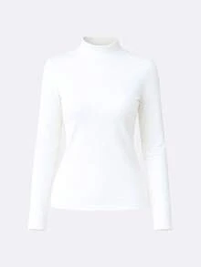 Women's Plus Size Turtleneck Long Sleeve Ribbed Winter Blouse - 白色 - 查看 5