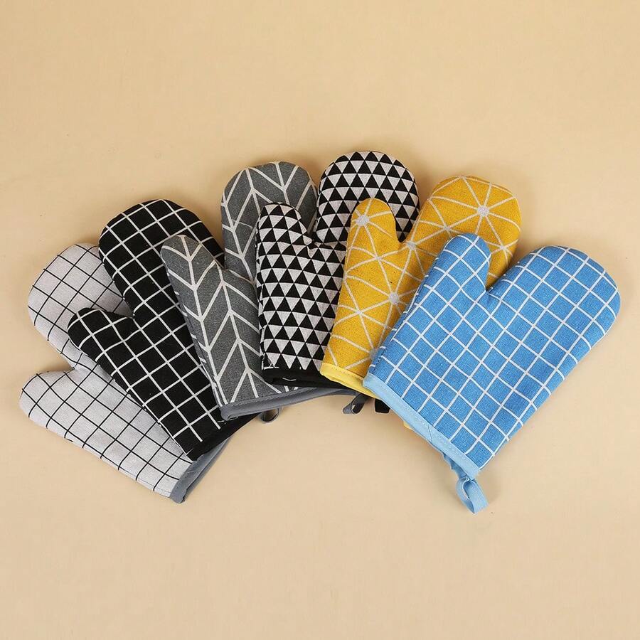 VINCAN 4pcs Set High Temperature Resistant Thick Cotton Oven Mitts And Pot Holders, Suitable For Cooking And Baking