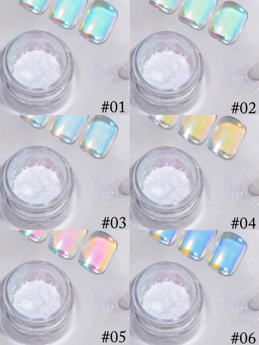 1g Polvo de uñas de arcoíris con efecto de espejo aurora - 6 colores, crea un efecto de uñas soñadoras - Multicolor - Ver 1