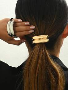 1个几何金属铆钉弹力发圈，新款优雅发绳，多功能发圈，复古时尚发圈，马尾辫发圈，发绳，发饰，橡皮筋发圈，弹力发圈 - 彩色 - 查看 3