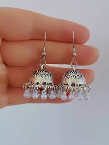 Bộ 2 đôi bông tai dáng dài thanh lịch kiểu retro, bông tai Jhumka tua rua đính ngọc trai giả, trang sức phù hợp cho phụ nữ đeo hàng ngày, dự đám cưới, lễ hội, tiệc tùng, hẹn hò. - Xem 6